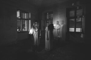 Scary ghosts in haunted house
